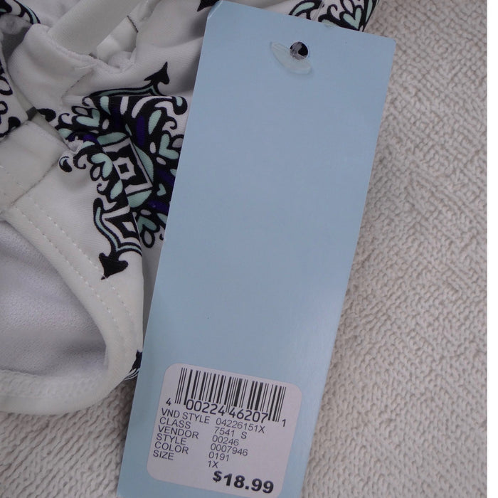 NWT Rue Bleu by rue21 Women 1X High Waisted Bikini Bottoms Blue Medallion Tile3