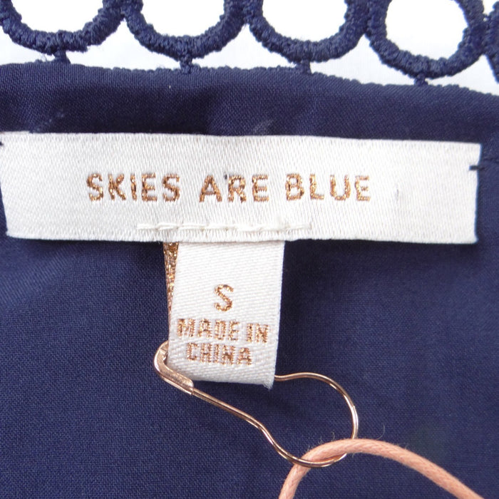 NWT Skies Are Blue Navy Blue Geometric Eyelet Lace Tank Top Camisole Small3