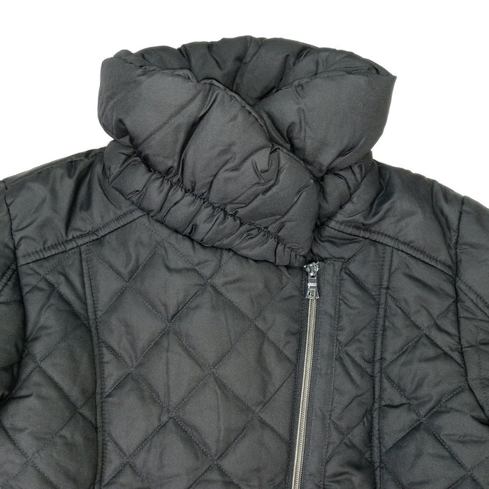 NWT Vintage Black Quilted Belted Puffer Jacket Stand Collar Full Zip Women's M1