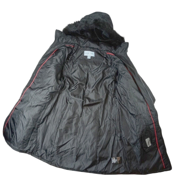 NWT Vintage Womens Black Quilted Long Coat Removable Hood Faux Fur Trim Medium5