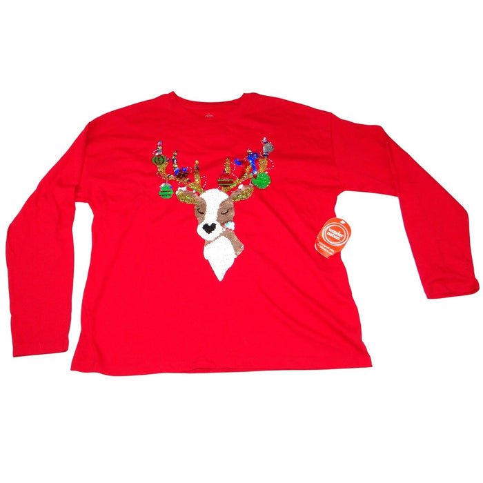 NWT Wonder Nation Womens Red Reindeer Sequin Ugly Christmas Sweater Shirt XXL0