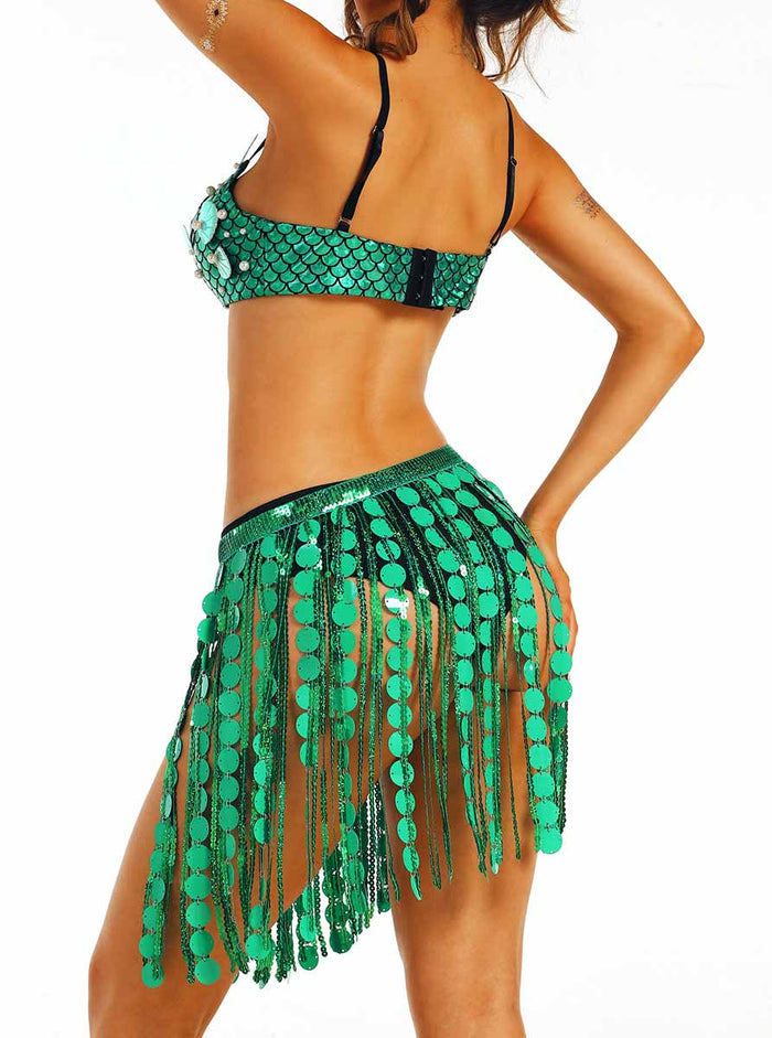 Ocean-Style Green Sequin Two-Piece Set