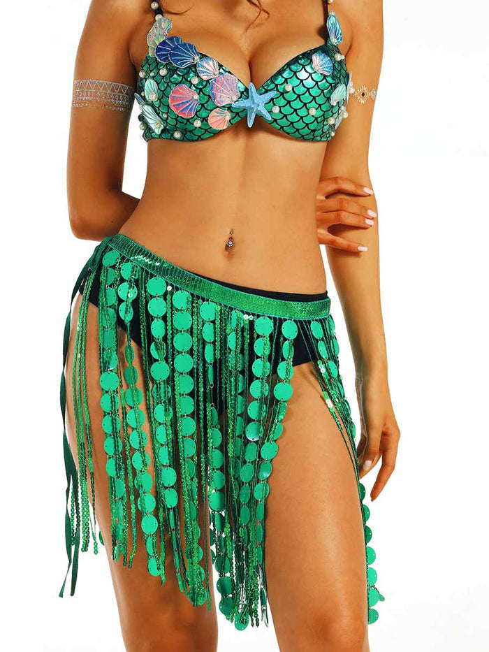 Ocean-Style Green Sequin Two-Piece Set