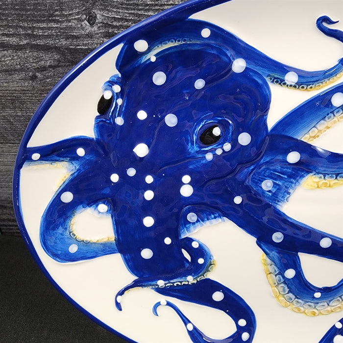 Octopus Platter Embossed Oval Serving Tray Ceramic Blue Sky 13.5"