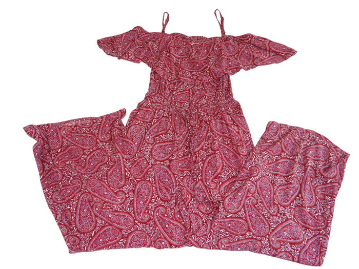 Old Navy Red Paisley Print Off Shoulder Jumpsuit   Size S0