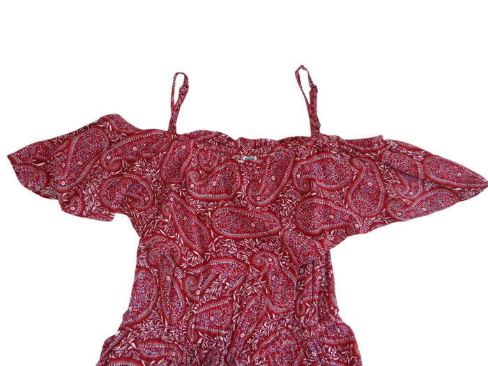 Old Navy Red Paisley Print Off Shoulder Jumpsuit   Size S1