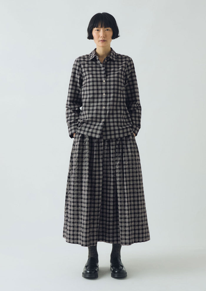 Ollie Binding Check Cotton Wool Seersucker Shirt | Black/Ecru