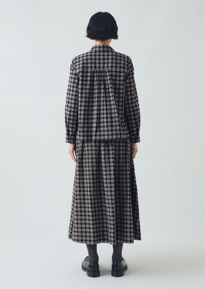 Ollie Binding Check Cotton Wool Seersucker Shirt | Black/Ecru