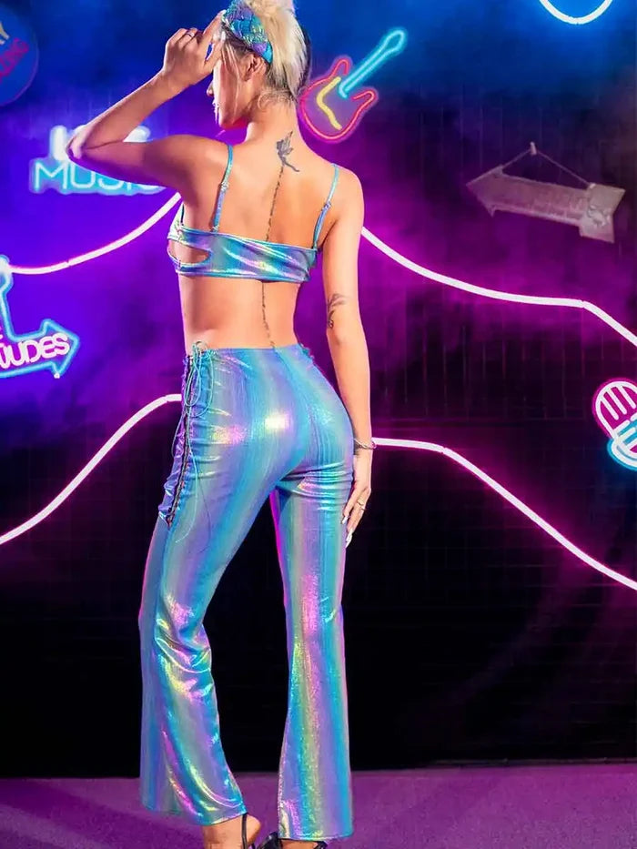 Ombre Reflective Two Piece Pant Set â€?Sexy Nightclub Suit