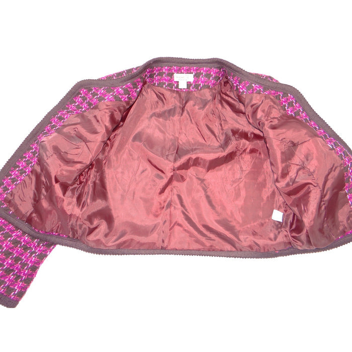 One World Womens Purple Brown Houndstooth Cropped Open Front Jacket Large 19881