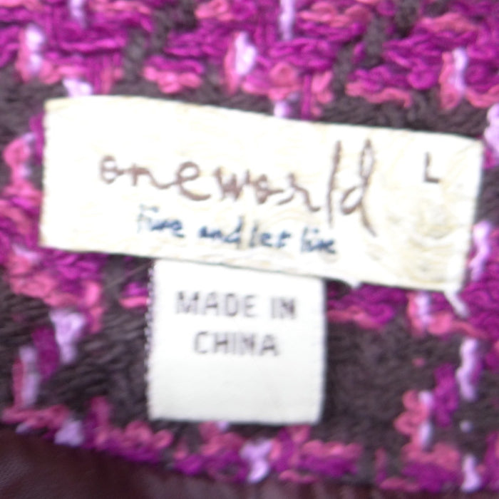 One World Womens Purple Brown Houndstooth Cropped Open Front Jacket Large 19882