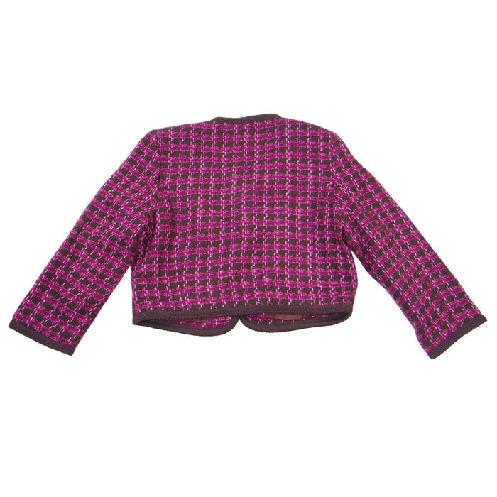 One World Womens Purple Brown Houndstooth Cropped Open Front Jacket Large 19883