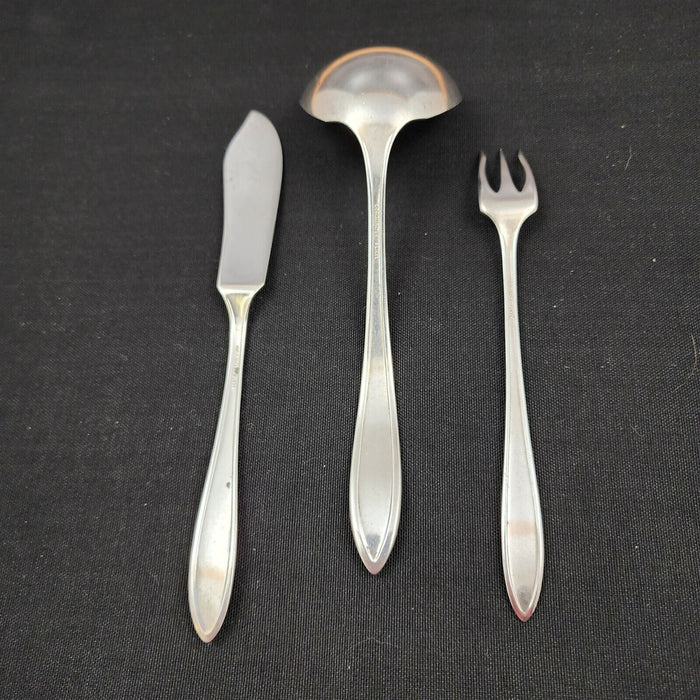 Oneida Adam Silverplate Set of Butter Knife, Ladle & Pickle Fork with W Monogram