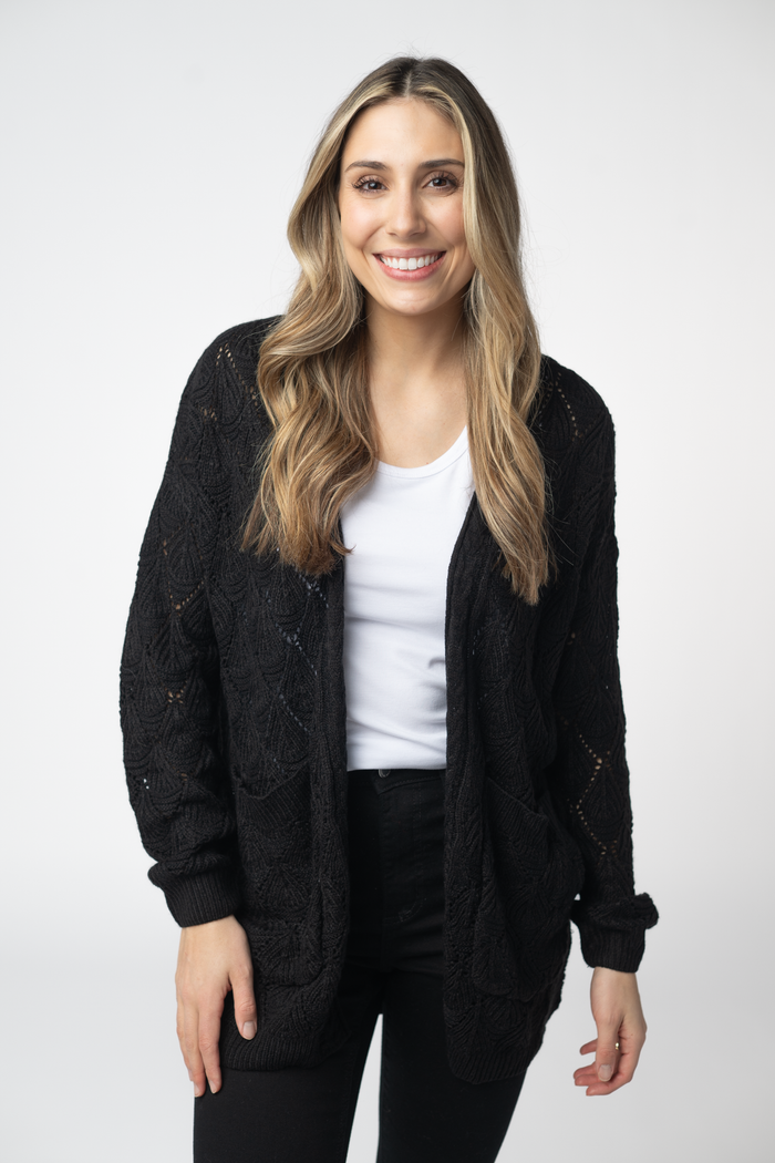 Open Knit Cardigan - Black