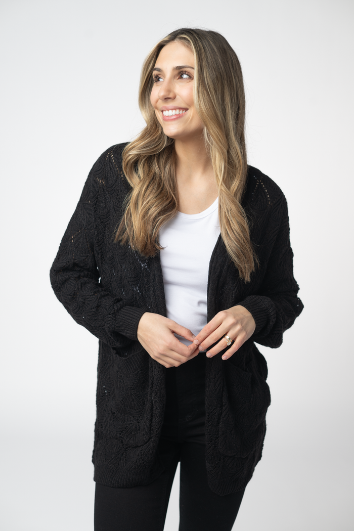 Open Knit Cardigan - Black