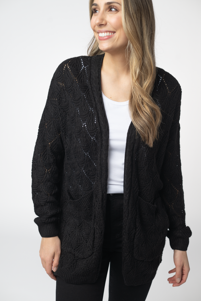 Open Knit Cardigan - Black