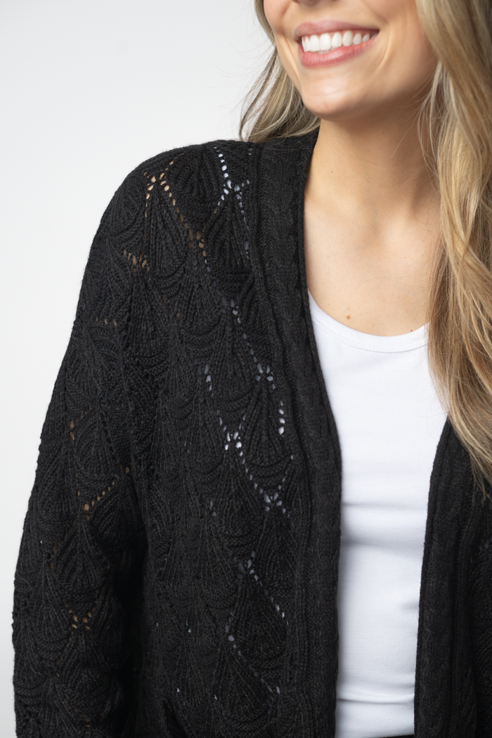 Open Knit Cardigan - Black