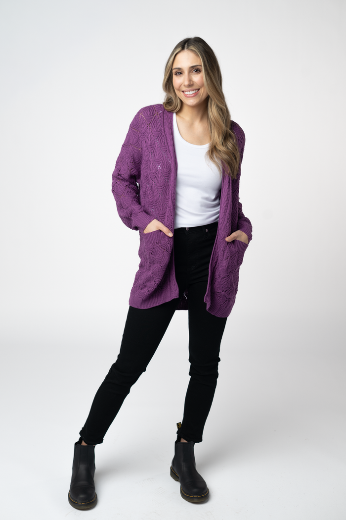 Open Knit Cardigan - Purple
