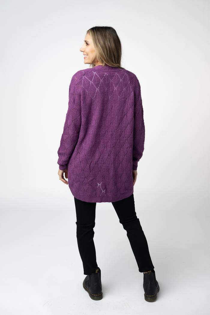 Open Knit Cardigan - Purple