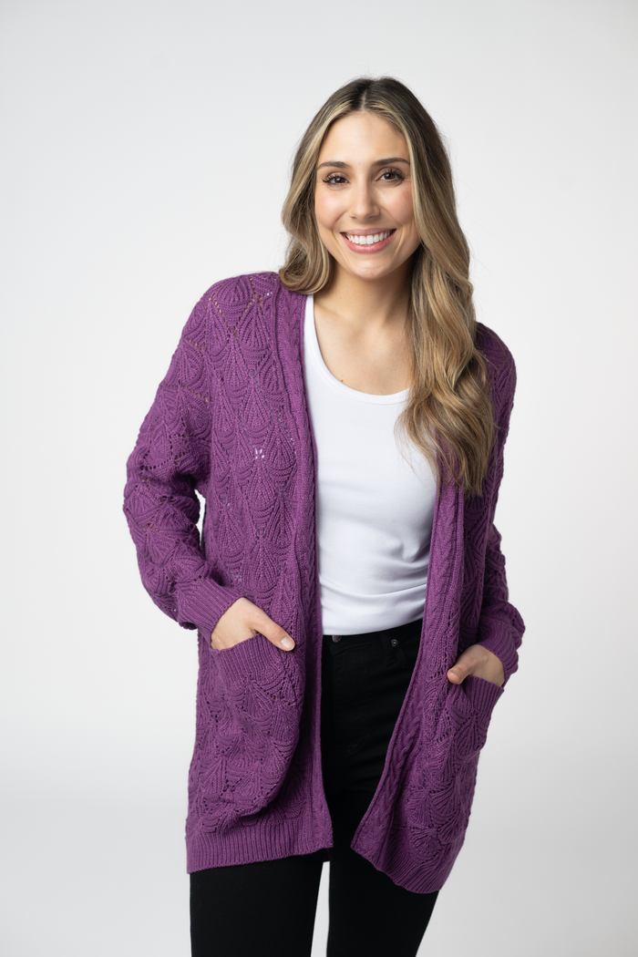 Open Knit Cardigan - Purple