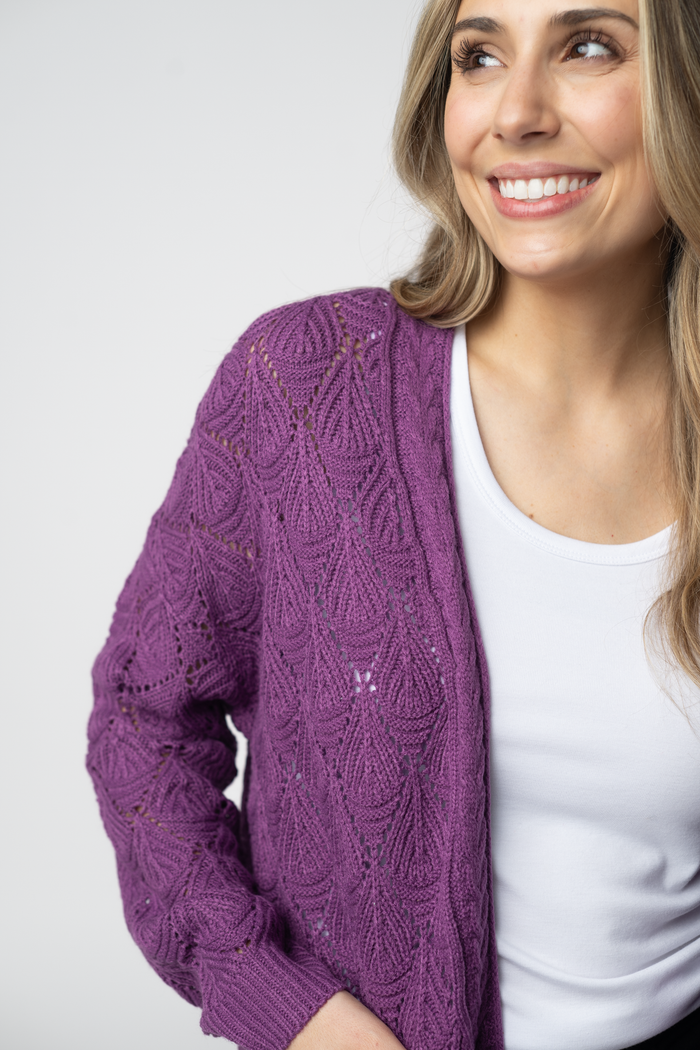 Open Knit Cardigan - Purple