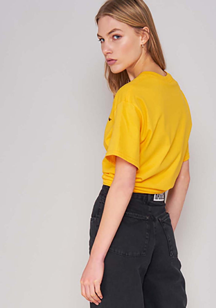 The Ragged Priest Opinions T-Shirt in yellow — back view