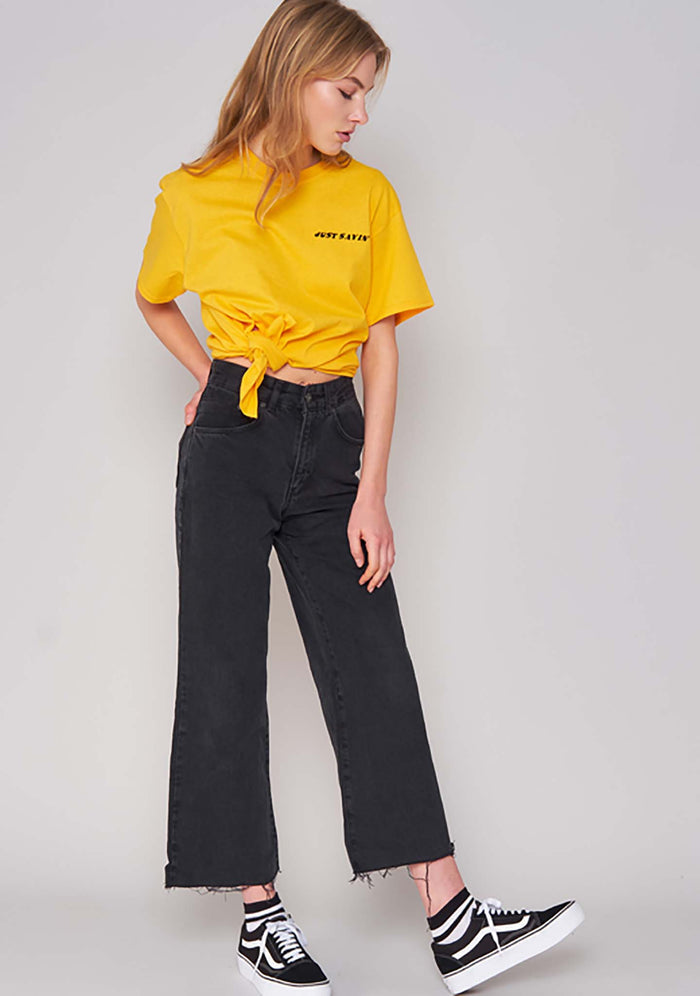 The Ragged Priest Opinions T-Shirt in yellow — model view