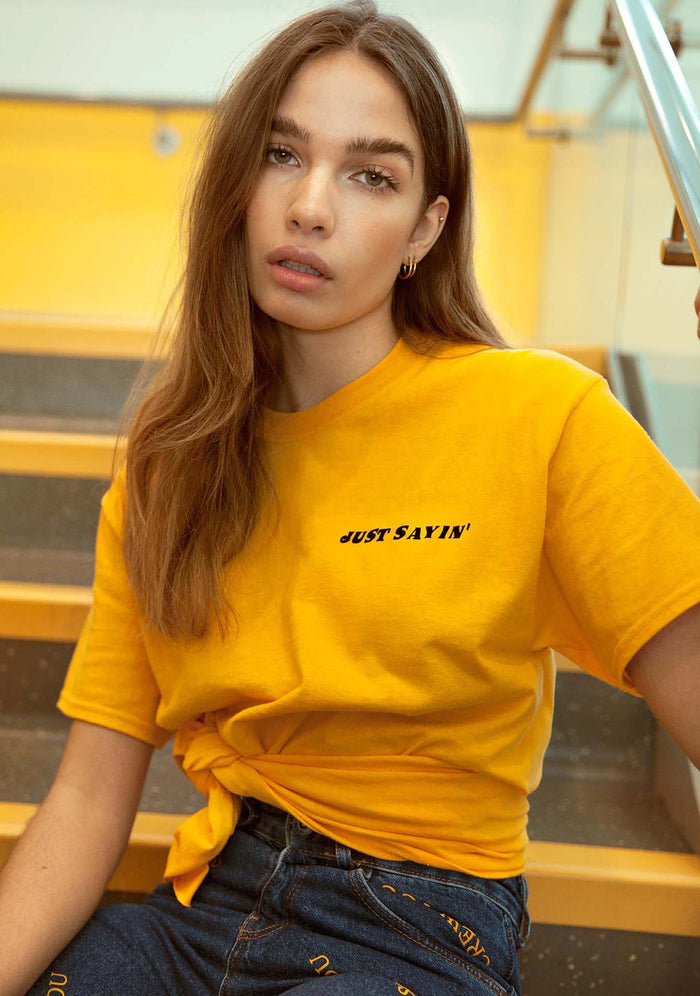 The Ragged Priest Opinions T-Shirt in yellow — detail view