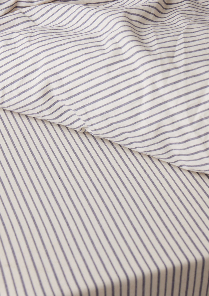 Organic Cotton Pyjama Stripe Flat Sheet | Navy/Ecru