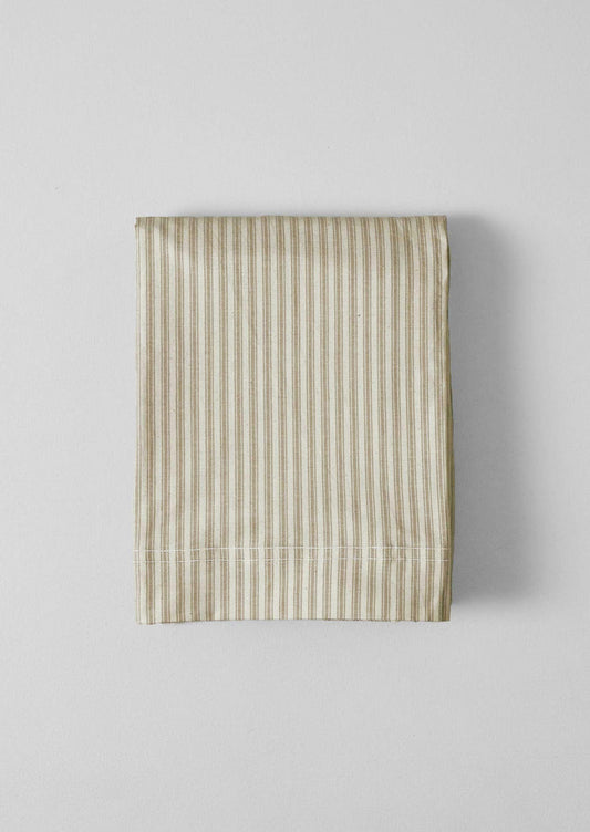 Organic Cotton Ticking Stripe Flat Sheet | Ecru/Straw