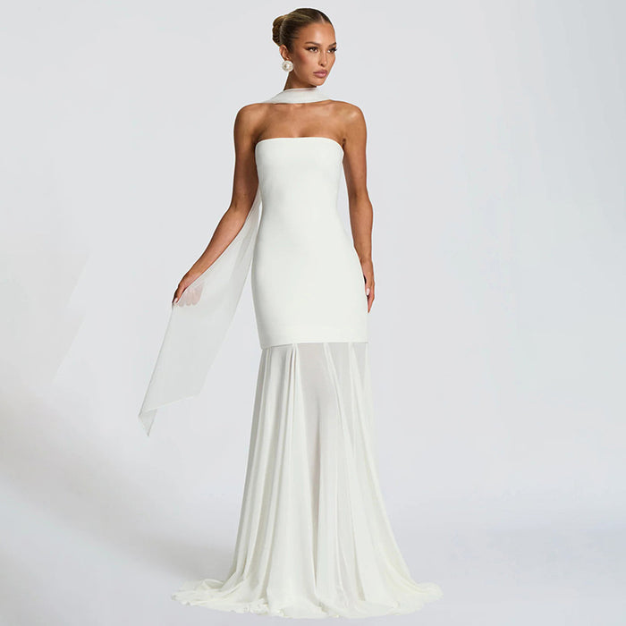 Orya Dress With Stole - White