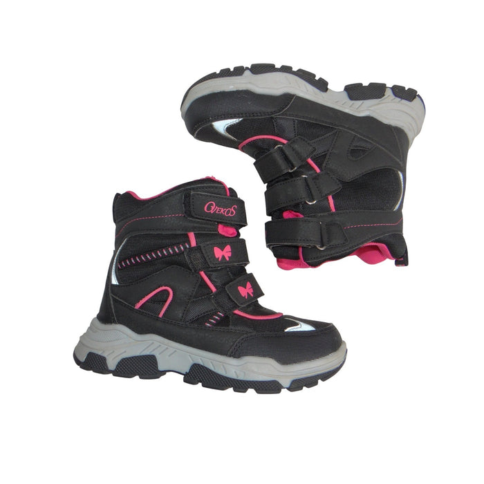 Ovekos Girls Black Pink Triple Strap Reflective Winter Snow Boots Size 310