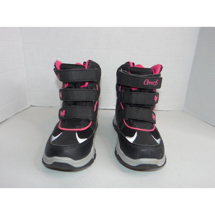 Ovekos Girls Black Pink Triple Strap Reflective Winter Snow Boots Size 314