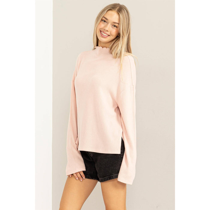 Oversized High Neck Top With Side Slit