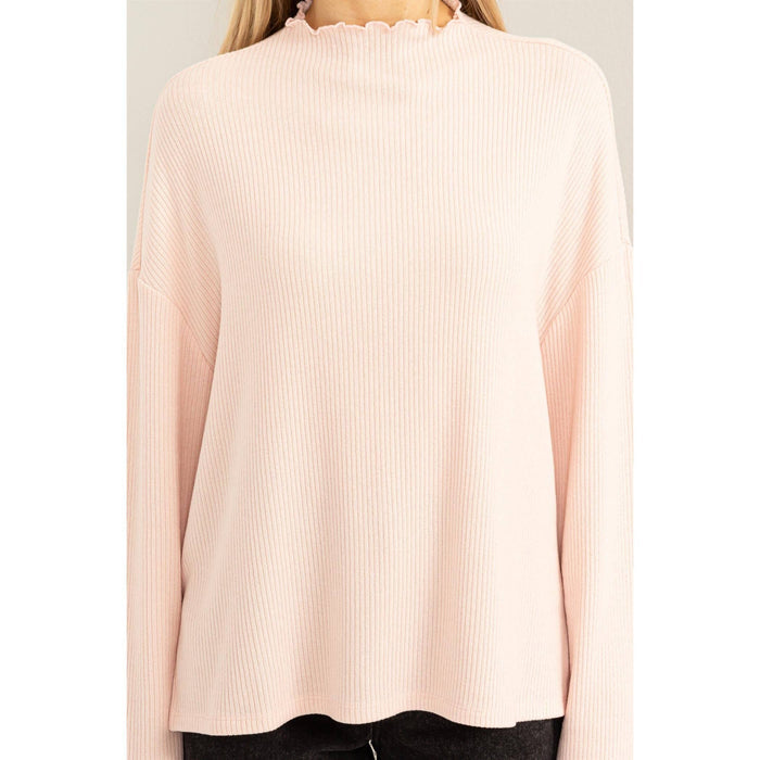 Oversized High Neck Top With Side Slit