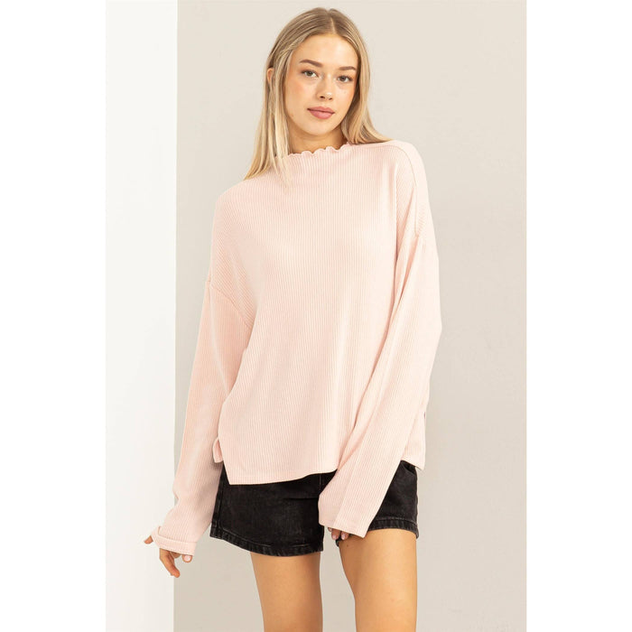 Oversized High Neck Top With Side Slit
