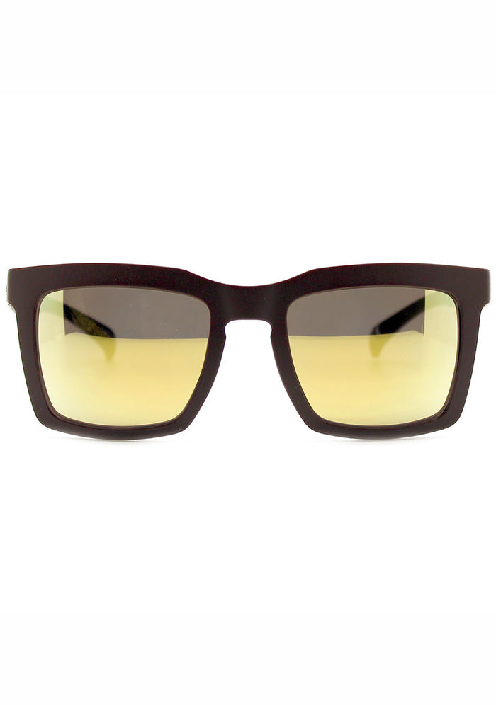 Adidas Originals Oversized Square Mirror Sunglasses in brown gold with matte brown oversized square frame and gold mirror lens — front view