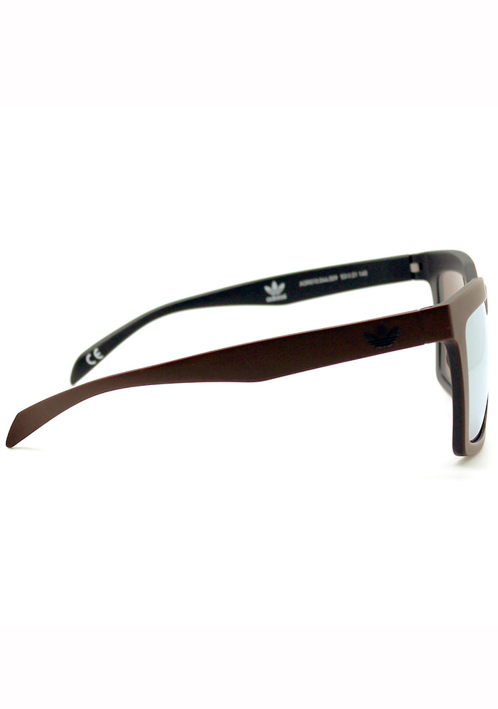 Adidas Originals Oversized Square Mirror Sunglasses in brown gold with matte brown oversized square frame and gold mirror lens — side view