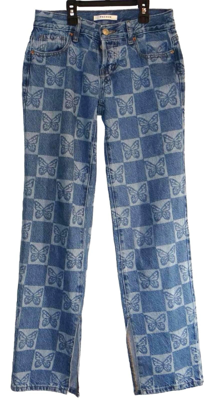 Pacsun Low Rise Straight Leg Jeans with Butterfly Print   Girls   Size 231