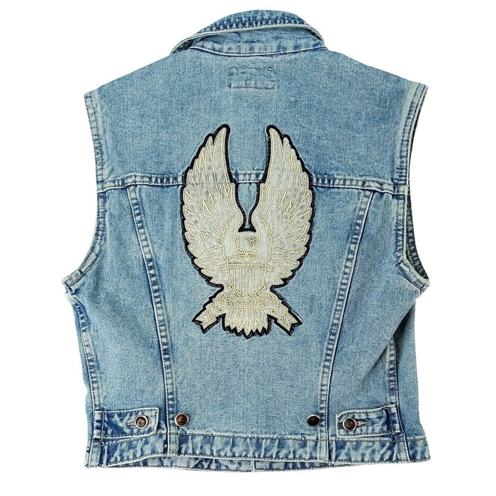 PARASUCO Womens M/M Blue Denim Eagle Patch Sleeveless Vest Jacket5