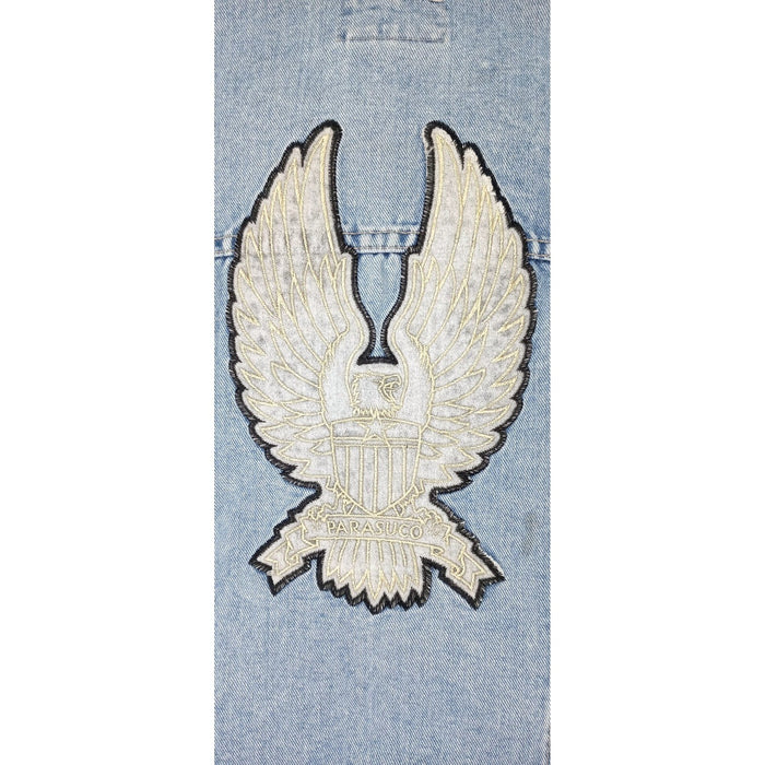 PARASUCO Womens M/M Blue Denim Eagle Patch Sleeveless Vest Jacket6