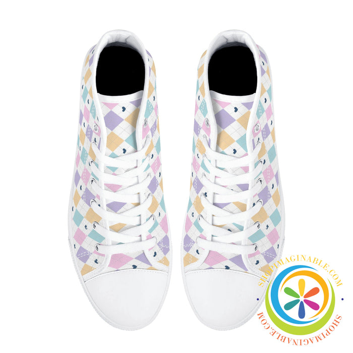 Pastel Diamond Love Ladies High Top Canvas Shoes