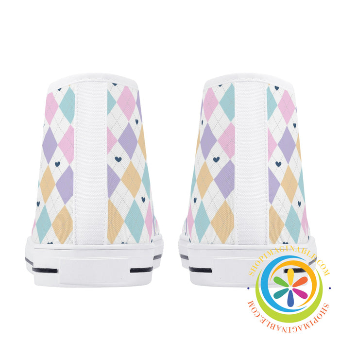 Pastel Diamond Love Ladies High Top Canvas Shoes