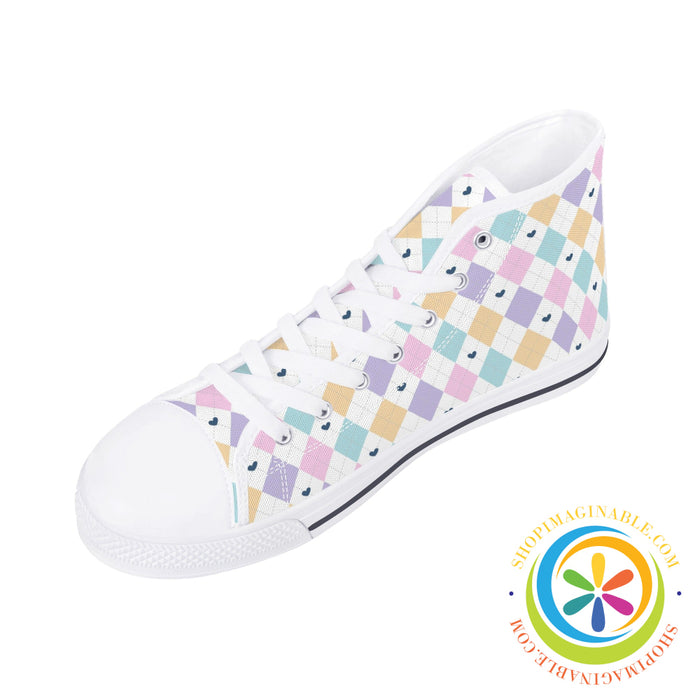 Pastel Diamond Love Ladies High Top Canvas Shoes