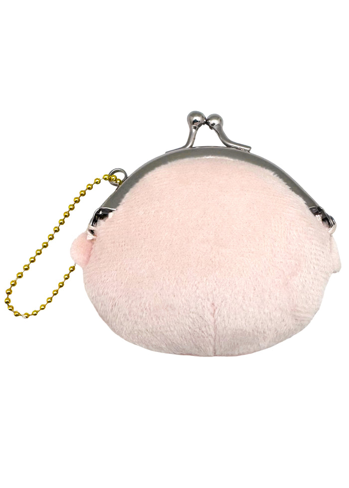 Peanuts Charlie Brown Face Plush Coin Bag in nude with Charlie Brown face embroidered on soft plush kawaii coin bag with twist clasp — back view