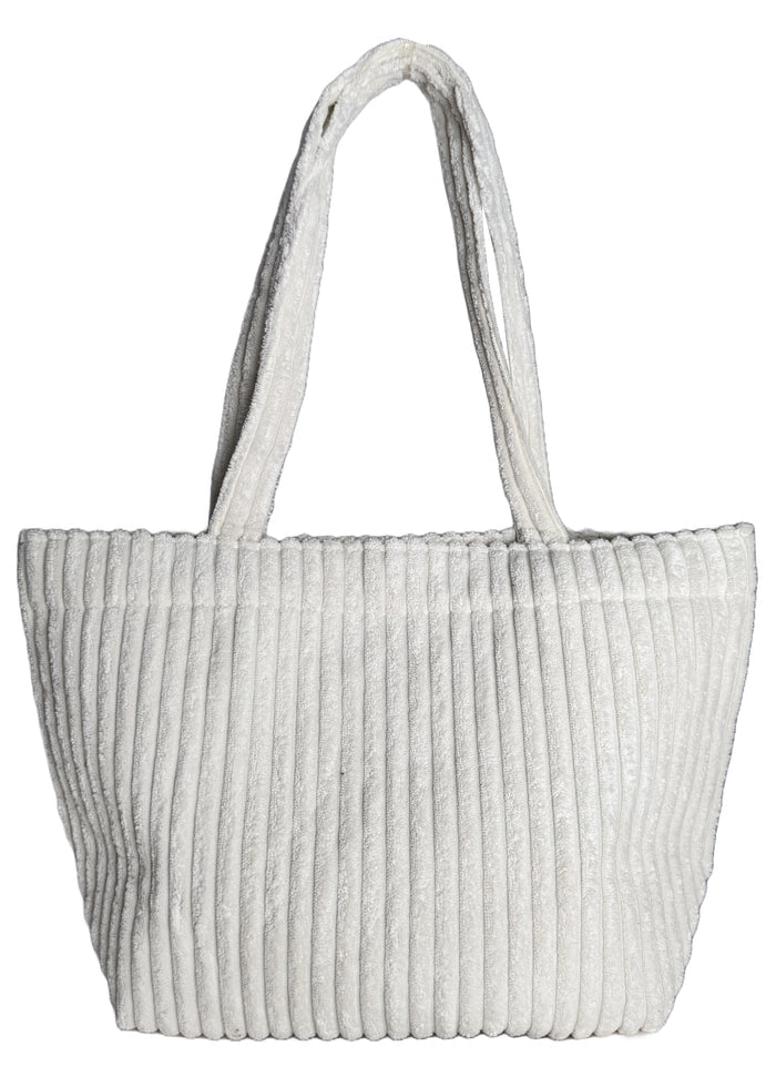 Peanuts Snoopy & Friends Corduroy Tote in offwhite with Snoopy friends woven patch on soft corduroy festival tote bag — back view