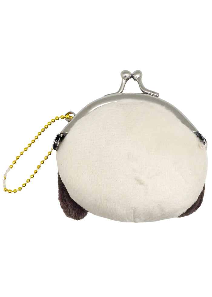 Peanuts Snoopy Relax Face Plush Coin Bag in brown with Snoopy relaxed expression embroidered on soft plush kawaii coin bag with twist clasp — back view