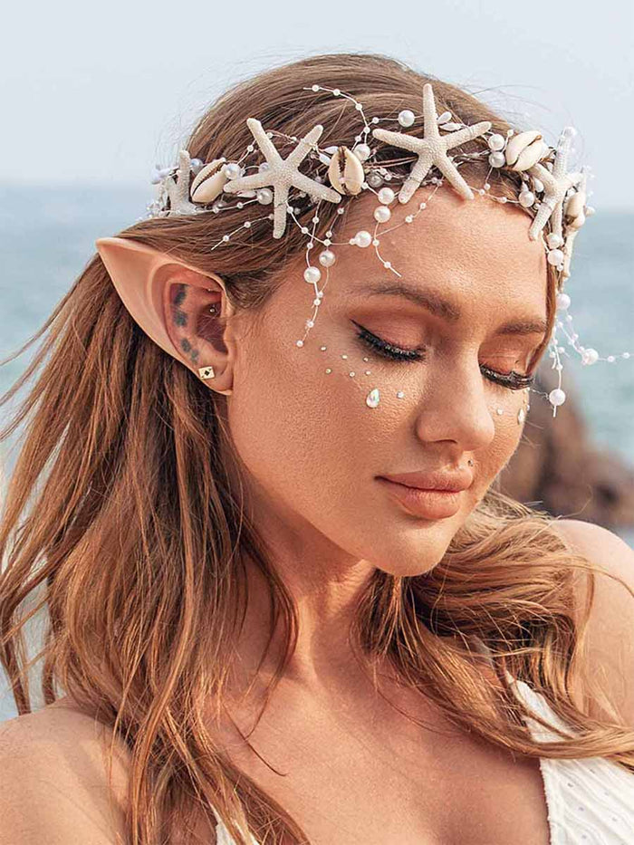 Pearl Braid Headband with Starfish Shell Decoration
