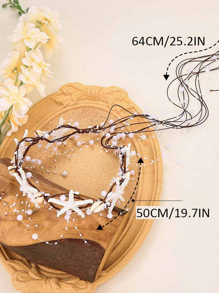 Pearl Braid Headband with Starfish Shell Decoration