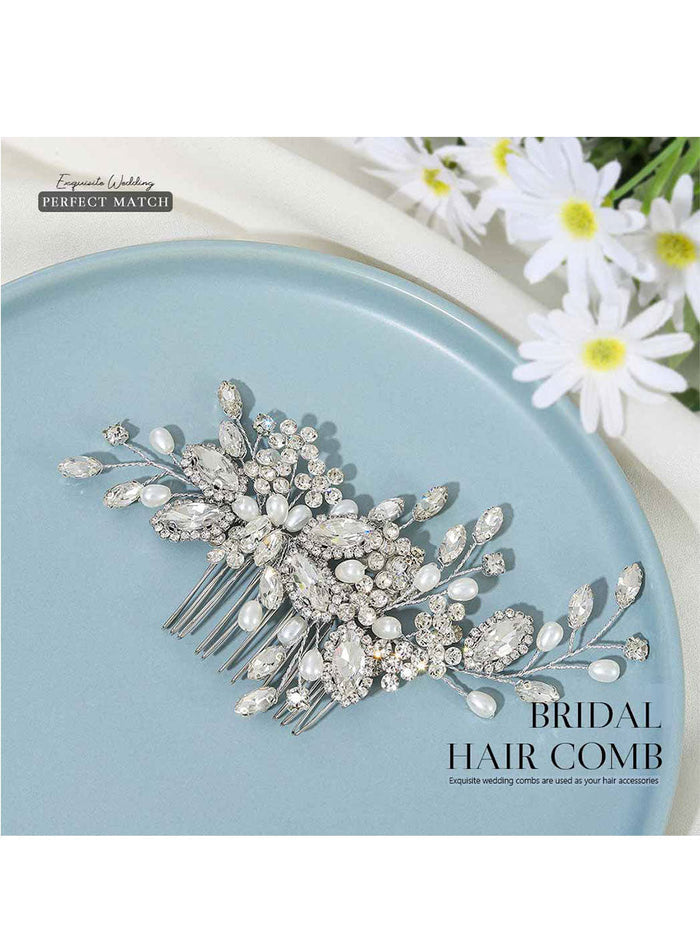 Pearl Crystal Silver Wedding Hair Comb